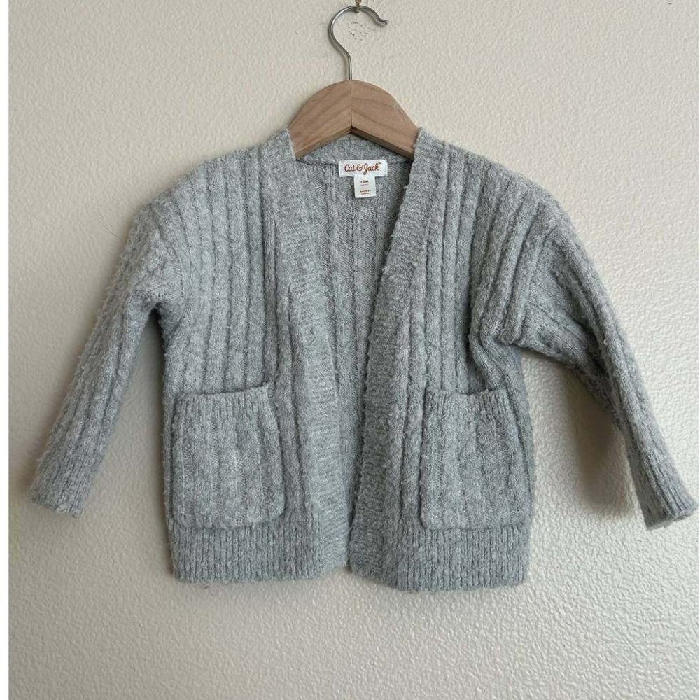 Cat &Jack Gray Open Cardigan Sweater 12M Y2K Scandi Coquette Boho Neutral Cozy